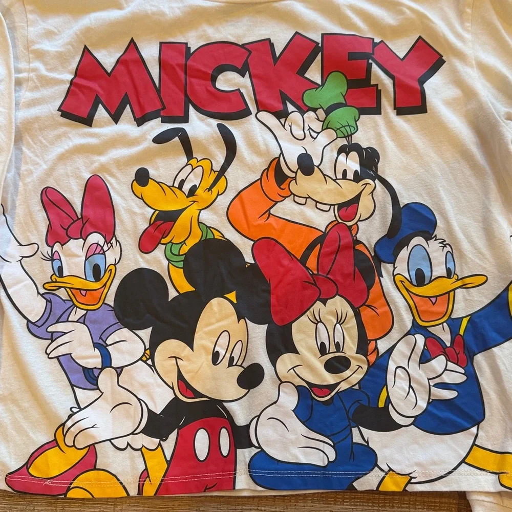 Disney Juniors' Mickey & Friends Printed T-Shirt Beige Size M STAIN) - Picture 3 of 6